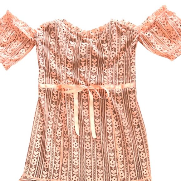 For Love & Lemons Dakota Lace Mini Dress Peach Large Floral Lace Resort Party - Picture 6 of 12